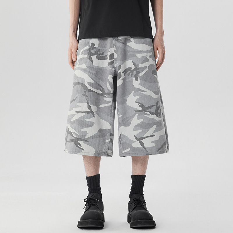 American Retro Niche Camouflage Cropped Jeans for Men Cleanfit Fashionable Loose and Stylish Casual Straight Pants