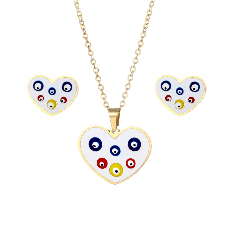 Necklace Evil Eyes Necklace Earrings Set Turkish Style Heart-shaped Jewelry Accessories display picture 1