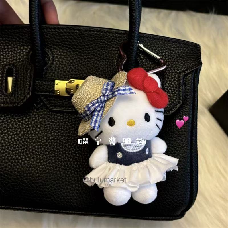 新品猫咪包挂件牛仔裤凯蒂猫玩偶挂饰包包饰品卡通公仔钥匙挂件|undefined