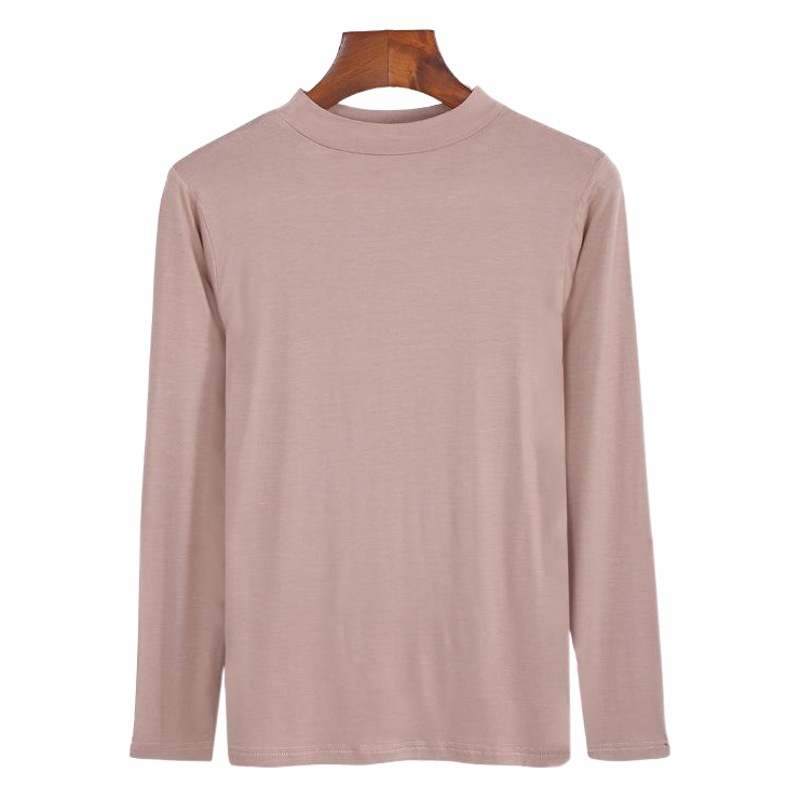 Estilo coreano Venta caliente nuevo medio cuello alto camisa de fondo de las mujeres red roja manga larga color sólido modal Camiseta slim fit todo partido superior