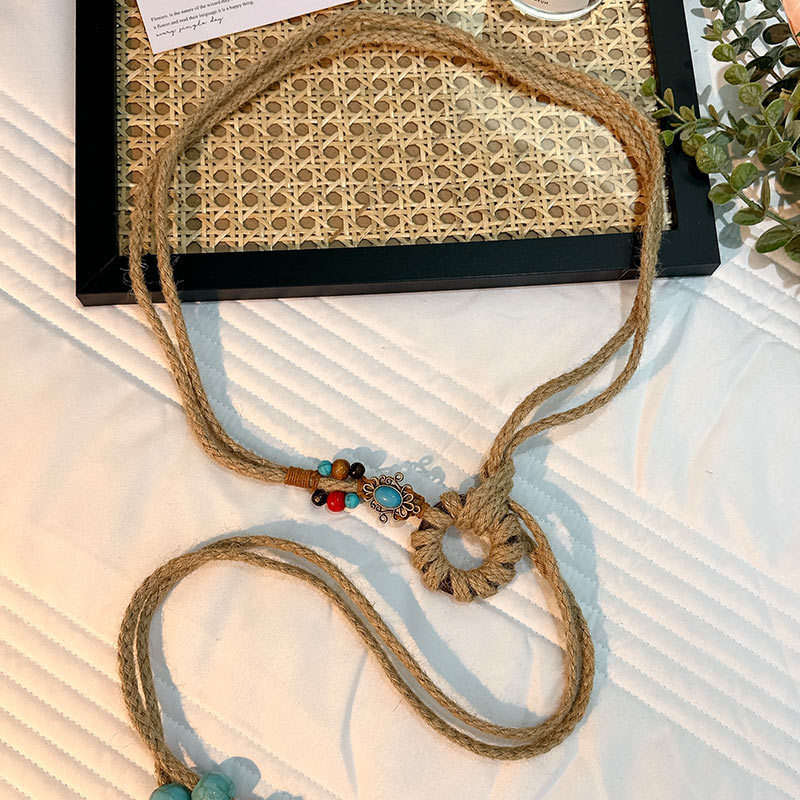 Cuerda de la cintura popular Bohemia tejida cuerda de cáñamo cadena de la cintura cinturón delgado vestido del todo-fósforo de las mujeres joyería transfronteriza al por mayor