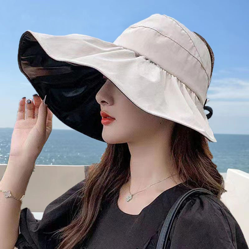 特大つば日焼け止め帽子海辺抗 UV upf50 + 日よけ帽子折りたたみビニール漁師帽子女性用|undefined