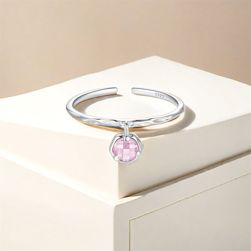 5g Weight Zircon Inlay Material Open Rings Classification Adjustable Ring Size 1 Piece Quantity Holiday, Daily Occasion 925 Sterling Silver Material Geometric Pattern Women's Gender Plating, Inlay Design Sweet Style 925 Sterling Silver Zircon Geometric Open Rings 20