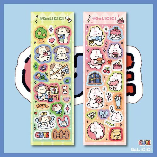 Curry Xixi original cute cartoon puppy rabbit stickers Guka decoration diy material laser stickers