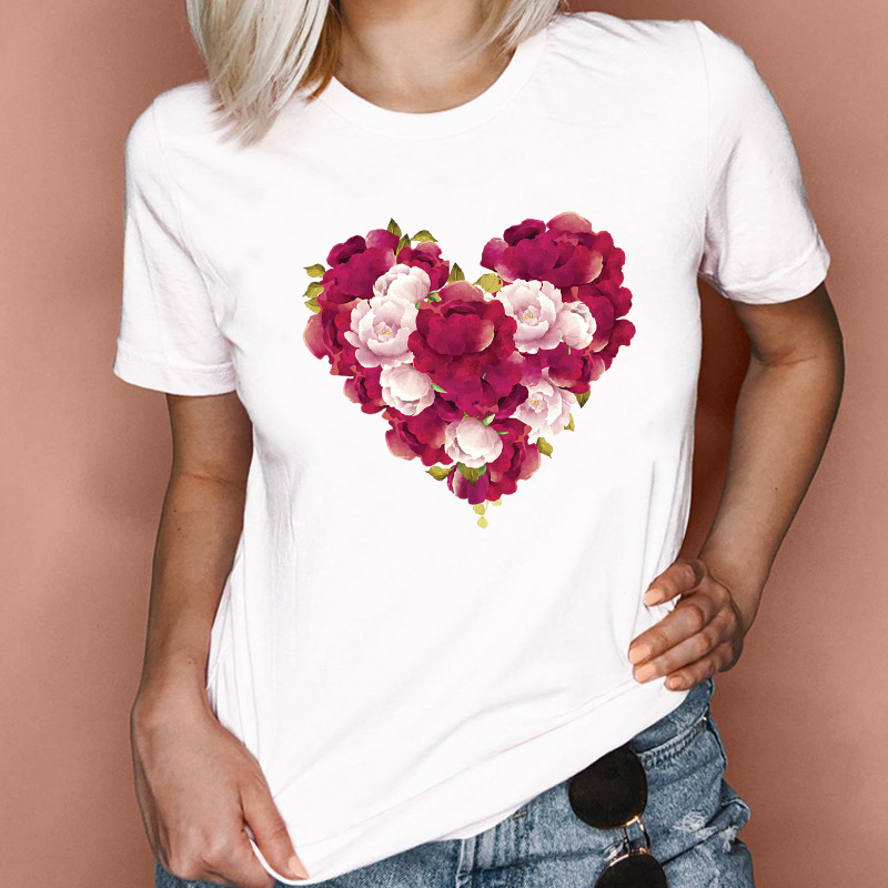 Frau T-shirt Kurzarm T-shirts Drucken Mode Herzform display picture 13