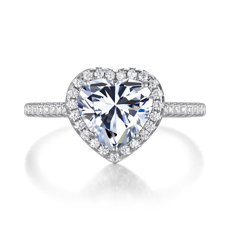Anillo de diamantes con luz de moissanita en forma de corazón de amor transfronterizo S925 con incrustaciones de plata, tesoro de color brillante, propuesta de matrimonio, anillo de compromiso, lujo ligero