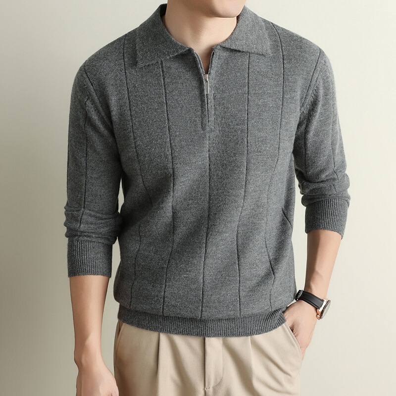 Old Money style men's jacquard knit long-sleeve polo shirt, fashionable textured design, new autumn/winter warm base layer Old Money style men's jacquard knit long-sleeve polo shirt, fashionable textured design, new autumn/winter warm base layer
