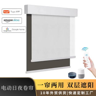 Office Electric Day and Night Roller Blinds, See-Through Blackout Double-Layer Day and Night Blinds, Intelligent Voice Adjustable Electric Roller Blinds