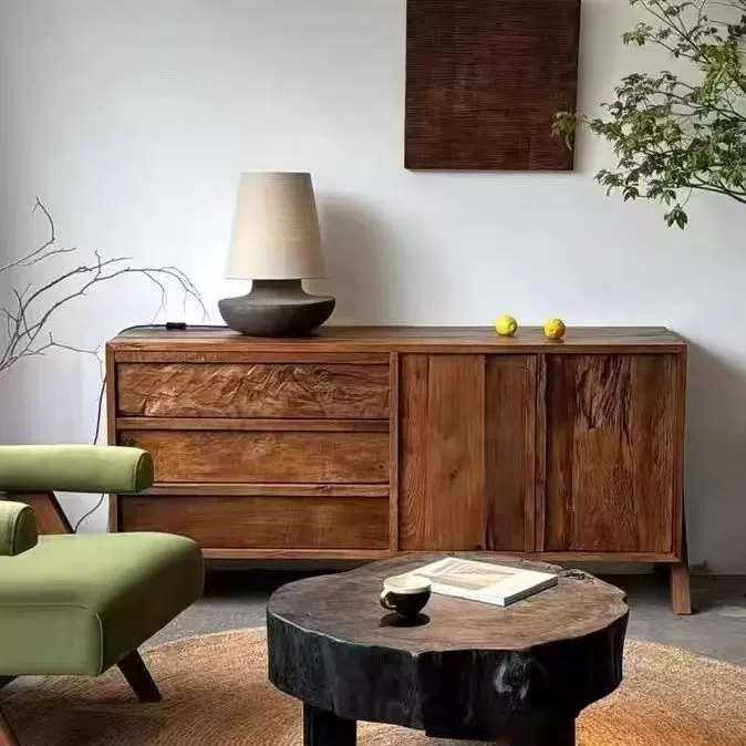 新中式餐边柜老榆木客厅家具实木茶水柜酒店民宿靠墙多功能置物柜