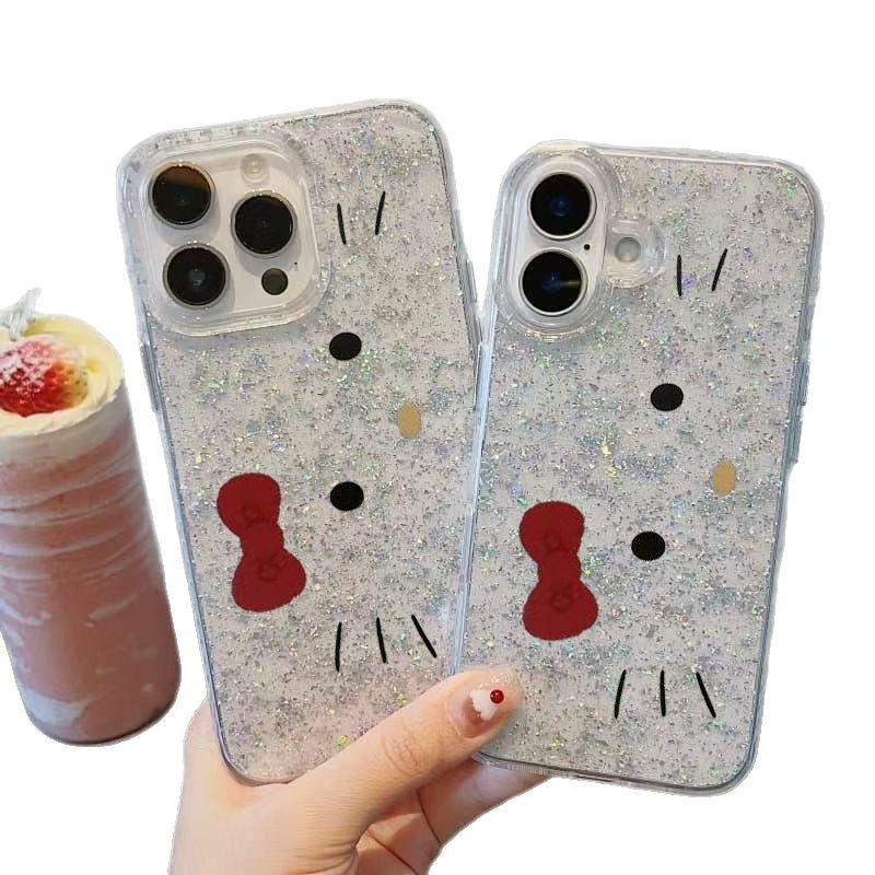 Lazo de dibujos animados lindo gato para iPhone16 funda para teléfono móvil Apple 15promax Japón y Corea del Sur 14pro hembra 13x