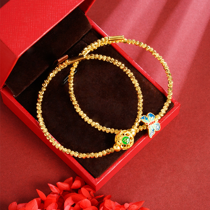 Nuevos productos de Vietnam Sha Jin pulsera de lujo ligera Ping An feliz goteo de aceite pulsera mariposa de alta calidad joyería Yiwu