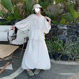 女童法式度假风套装夏季2026新款儿童防晒服上衣中大童裙子两件套