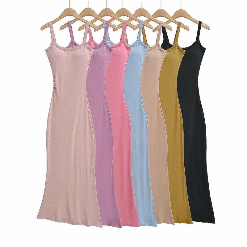 Pure Desire Style Curvy Beauty Detachable Padded Camisole Dress High Elasticity Long Dress for Women Pure Desire Style Curvy Beauty Detachable Padded Camisole Dress High Elasticity Long Dress for Women