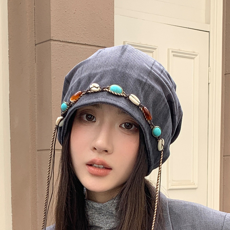 帽子秋冬季户外保暖大头围套头帽女时尚百搭冷帽显脸小包头堆堆帽|undefined