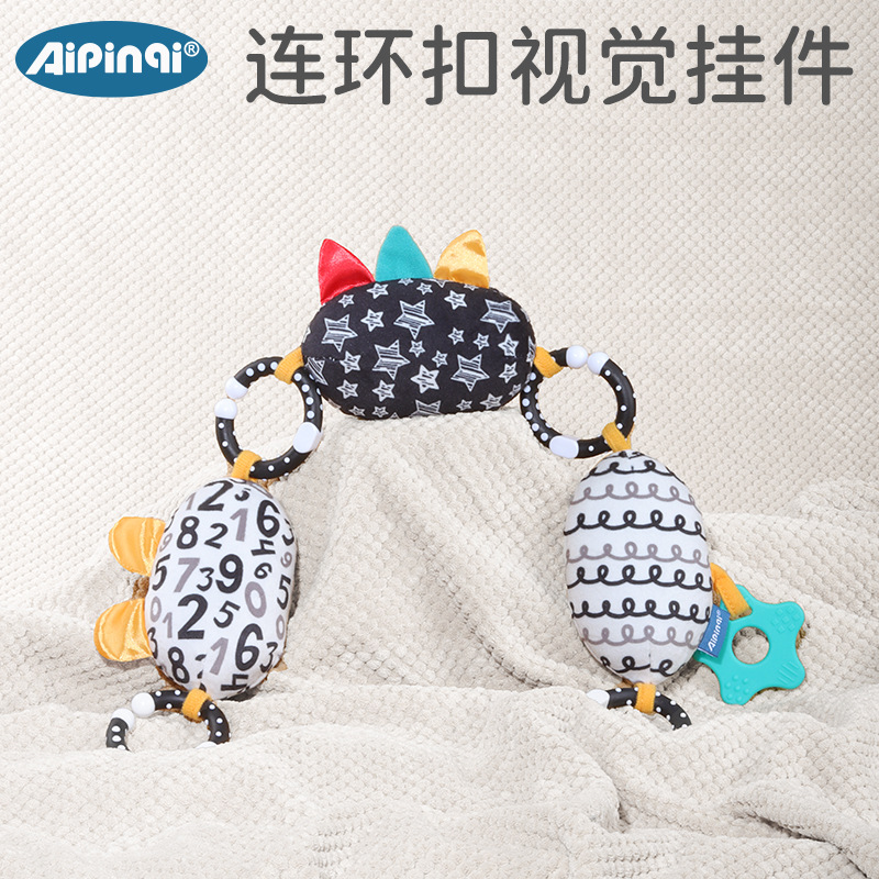 Aipinqi nuevo colgante de cama de cochecito de juguete con mordedor, campana de sonajero, colgante de iluminación visual para bebés al por mayor