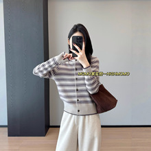 蒿定双色纱~蒿品质撞色条纹羊毛针织开衫毛衣女2025秋冬新款018