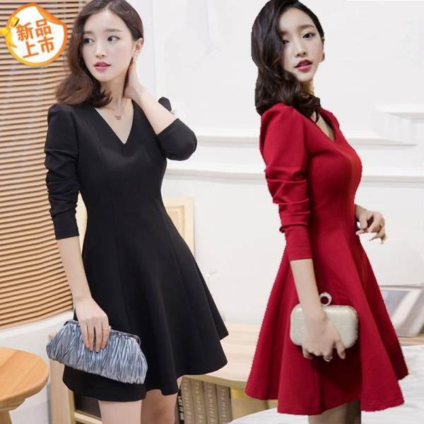 Long sleeve dress autumn and winter 2024 new fashion A- line skirt plus size slim long skirt base slim women's clothing