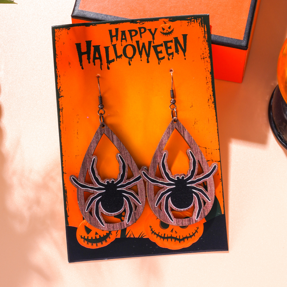 14g Weight Iron Ear Needle Material Drop Earrings Classification 1 Pair Quantity Party, Festival, Street Occasion Wood Material Halloween Festival ghost, Spider, Skull Pattern Women's Gender Hip-Hop, Funny Style 1 Pair Halloween Hip-Hop Funny Ghost Spider Skull Wood Drop Earrings 18