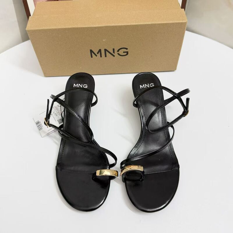 Mng Mango Sandals for Women, Summer 2026 New Style, Slip-On Thong Sandals to Match with Skirts, Cross-Strap High-Heeled Sandals
