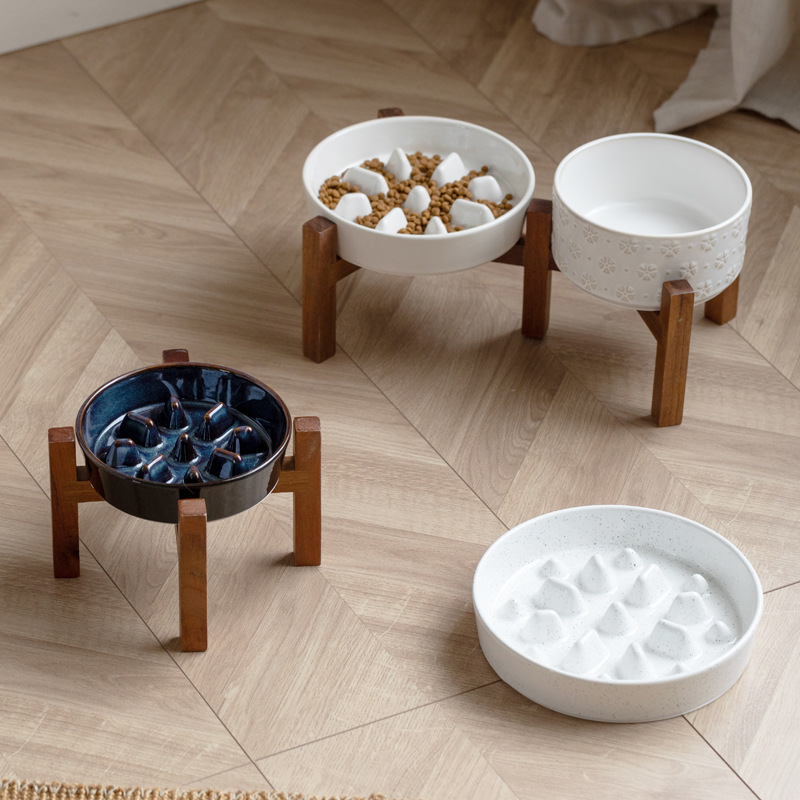 Cerámica para gatos y perros, tazón de comida lenta, tazón de perros, protector de columna cervical, tazón de agua para mascotas, tazón de arroz para perros, platos transfronterizos