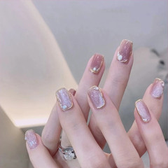 B640 Ice Grape Mid-Length Square Head Crystal Magic Mirror Powder Wearable Nail Art Patch Explosive Factory Direct Sale