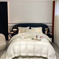 100支真絲純色刺繡四件套大牌風水洗天絲輕奢拼接繡提花被套床品