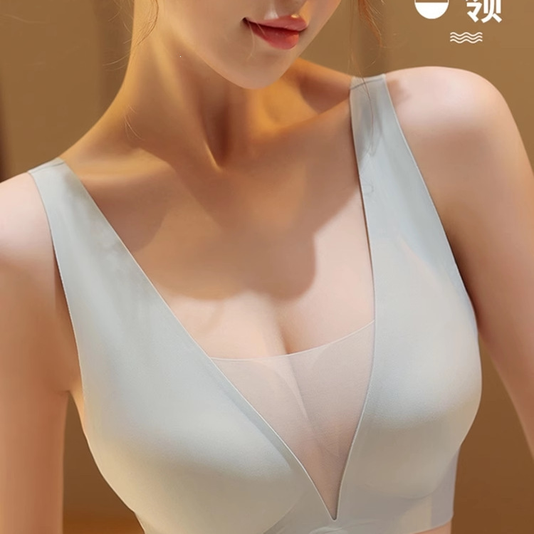 【Deep V Jelly】Women's Underwear for Large Busts, Minimizes and Supports Side Breasts, Push-Up, Beautiful Back, Wireless, Sexy Bra for Summer