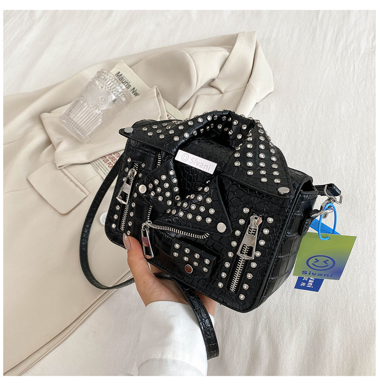2022 summer New Fashion shoulder messenger bag crocodile pattern rivet women's bag niche design clothes bag