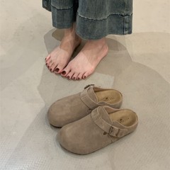 法式深口磨砂勃肯鞋女厚底半拖秋冬新款一脚蹬懒人包头套脚鞋