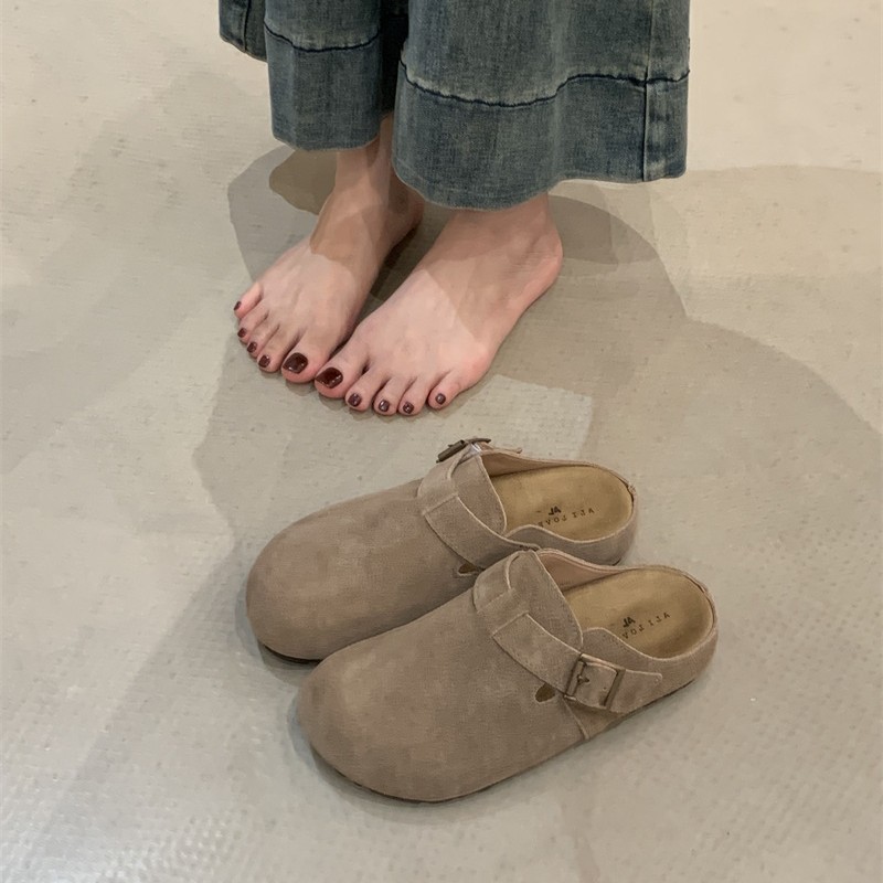 法式深口磨砂勃肯鞋女厚底半拖秋冬新款一脚蹬懒人包头套脚鞋|undefined