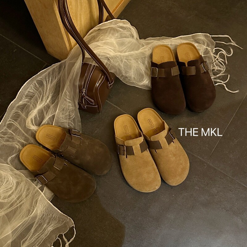 French-style thick-soled closed-toe slip-on mules for women, 2026 autumn new model, lazy half-slippers in genuine leather, Birkenstock style French-style thick-soled closed-toe slip-on mules for women, 2026 autumn new model, lazy half-slippers in genuine leather, Birkenstock style