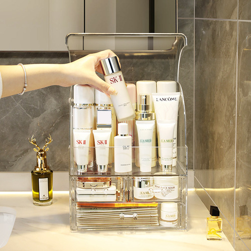 Transparent acrylic dustproof cosmetic storage box, vanity makeup table lipstick skincare brush storage rack, desktop organization box