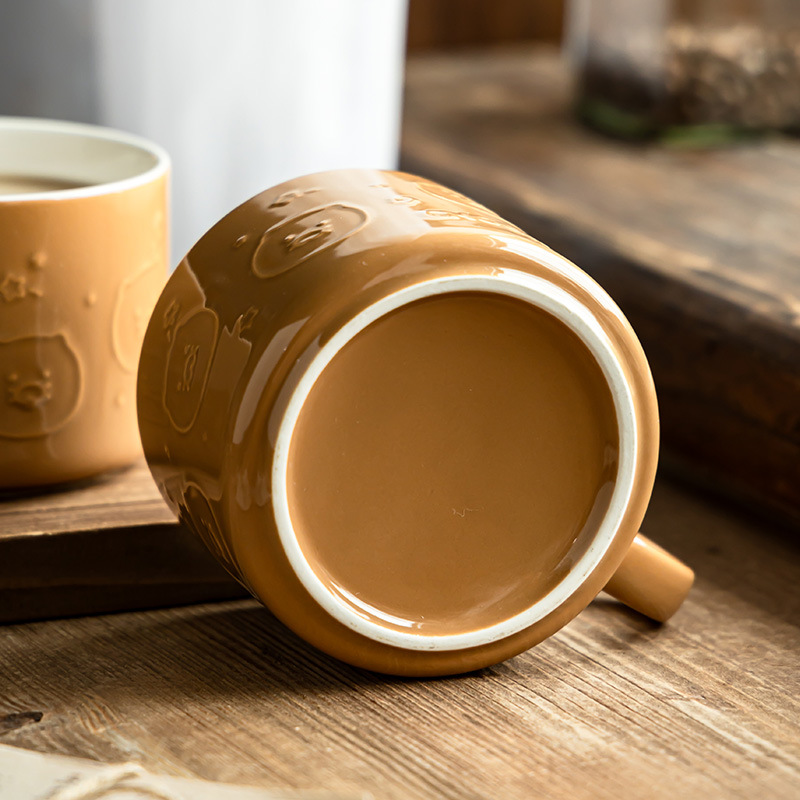 [Sensación de diseño en relieve] Taza de cerámica de gran capacidad Taza de té de la tarde Taza de café Taza de leche de desayuno