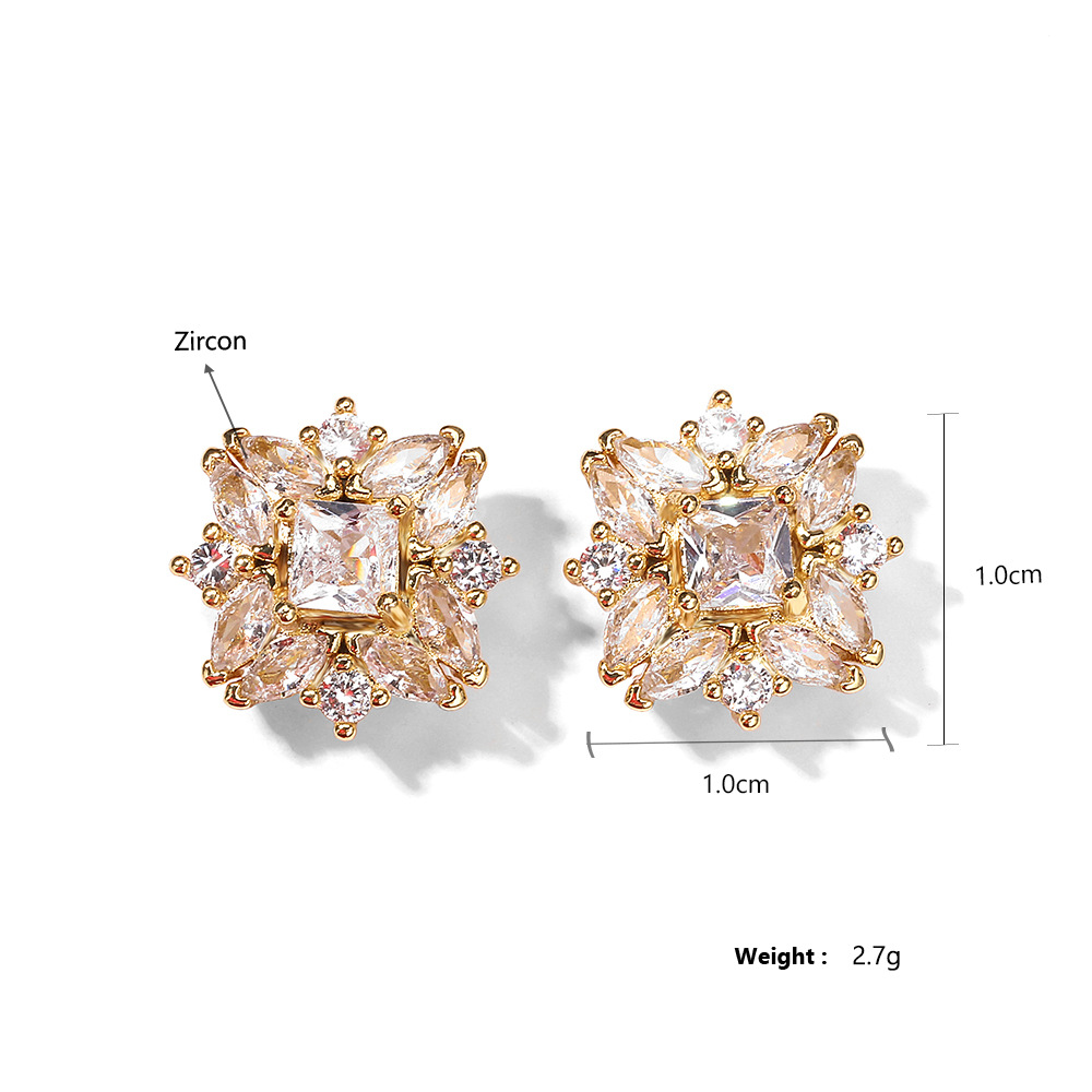 1 Pair Elegant Simple Style Streetwear Geometric Inlay Copper Zircon Ear Studs display picture 4