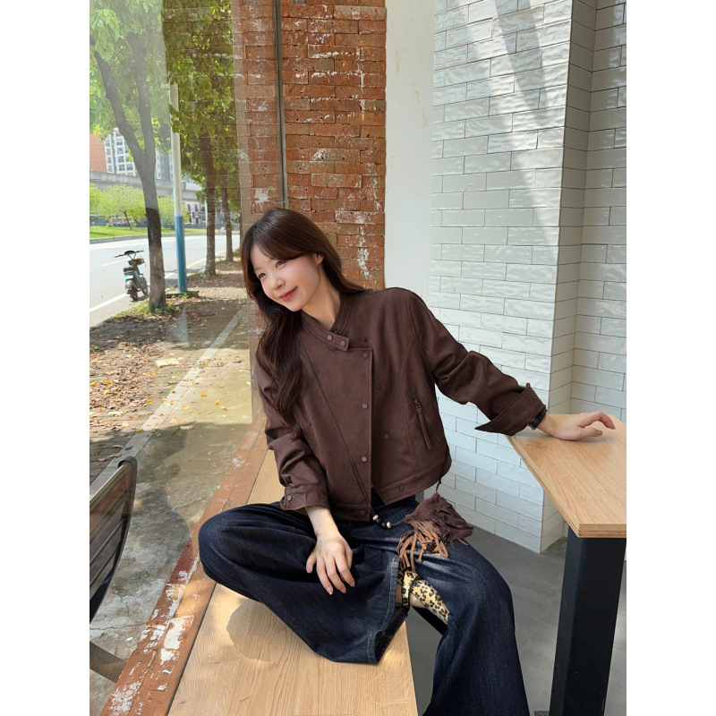 韩系ins美拉德流苏挎包鹿皮绒外套女秋冬复古设计感宽松显瘦上衣|undefined