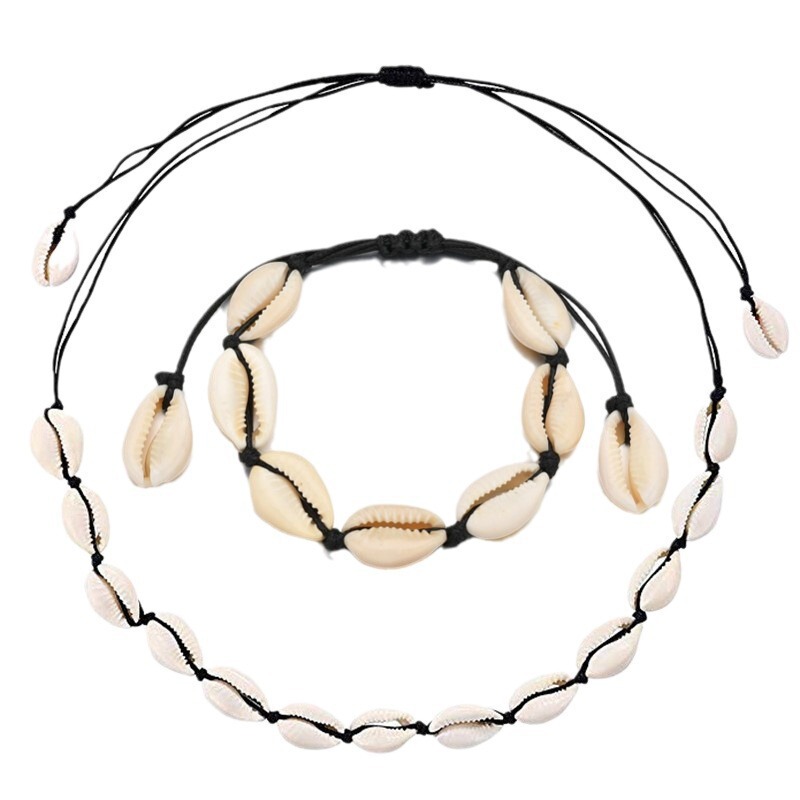 European and American Amazon Black Flat Knot Shell Necklace Natural Shell Hand Knotted Necklace Manufacturer Wholesale