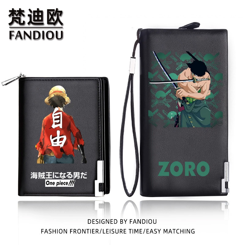 Japanese Anime Luffy Peripheral Trendy Fashion Youth Student Wallet Men's Long Zipper Card Holder Large Capacity
