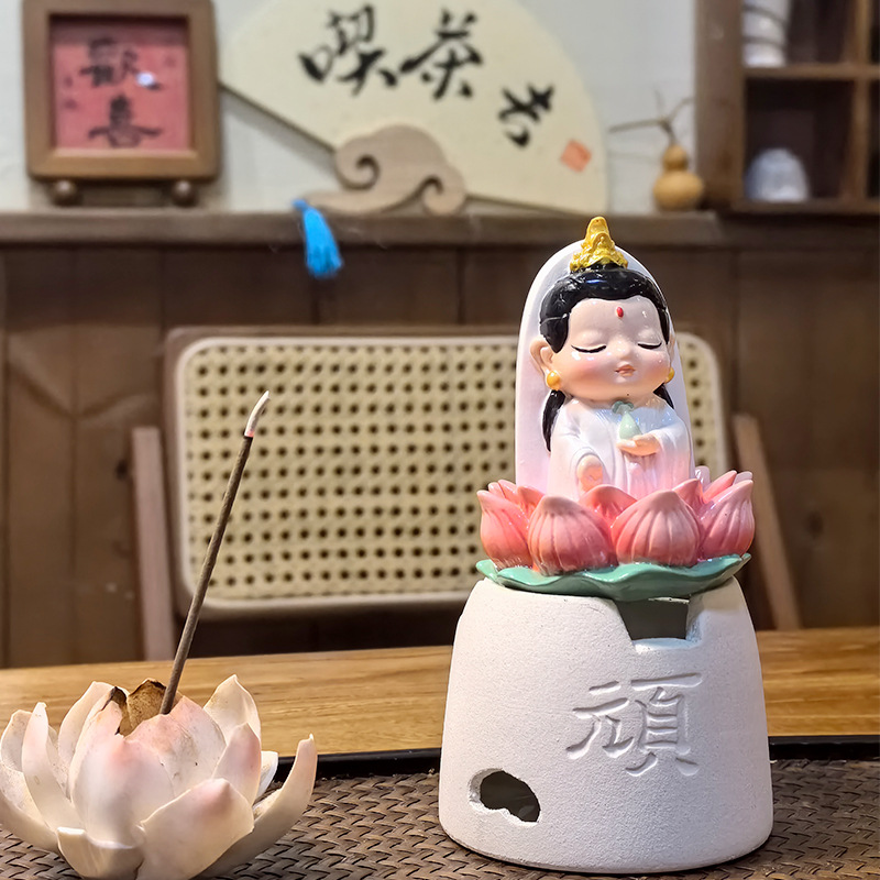 Estación de trabajo creativa Adoración a la estatua de Guanyin Buda Pequeño Dios de la riqueza Mesa de automóviles Pequeños adornos Guozhao Meditación Regalo de curación