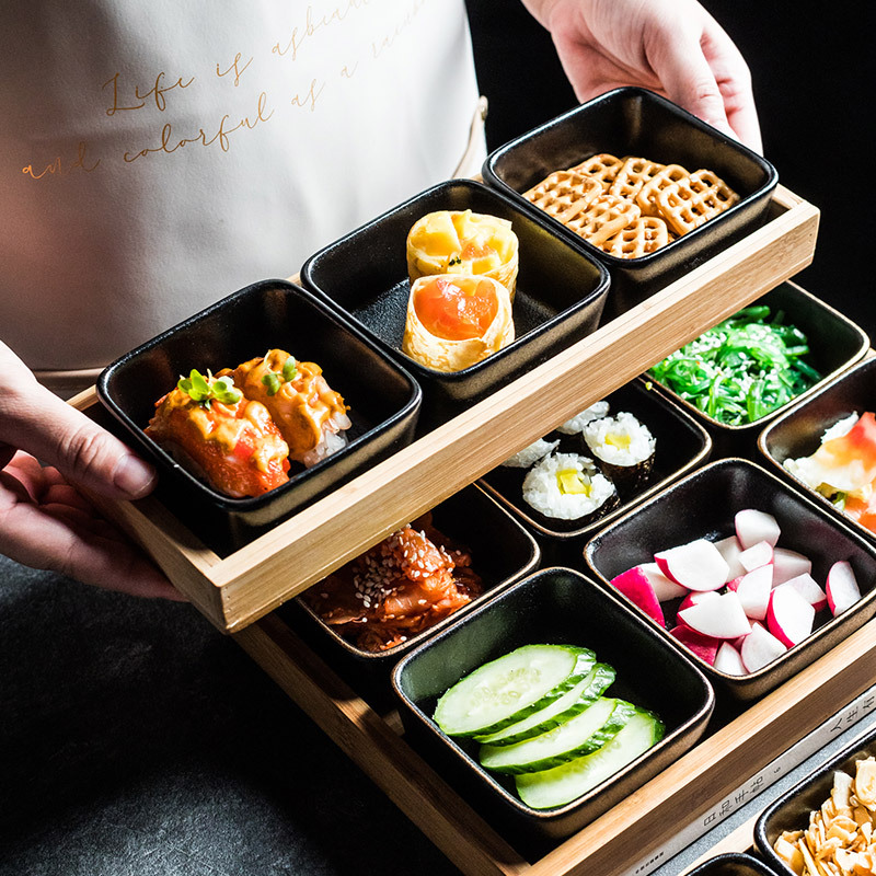 Japanese frosted sauce dish ceramic square hot pot platter set with bottom tray barbecue barbecue sauce dish