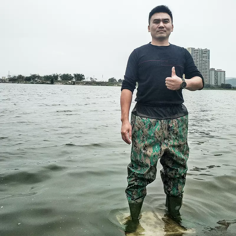双钱厂家直销加厚防水水裤齐腰尼龙钓抓鱼捕鱼连体钓鱼裤齐腰裤