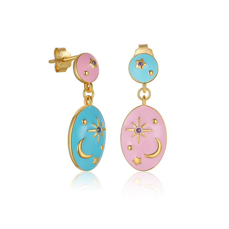 Fashion Oval Sterling Silver Drop Earrings Enamel Plating Inlay Zircon 925 Silver Earrings