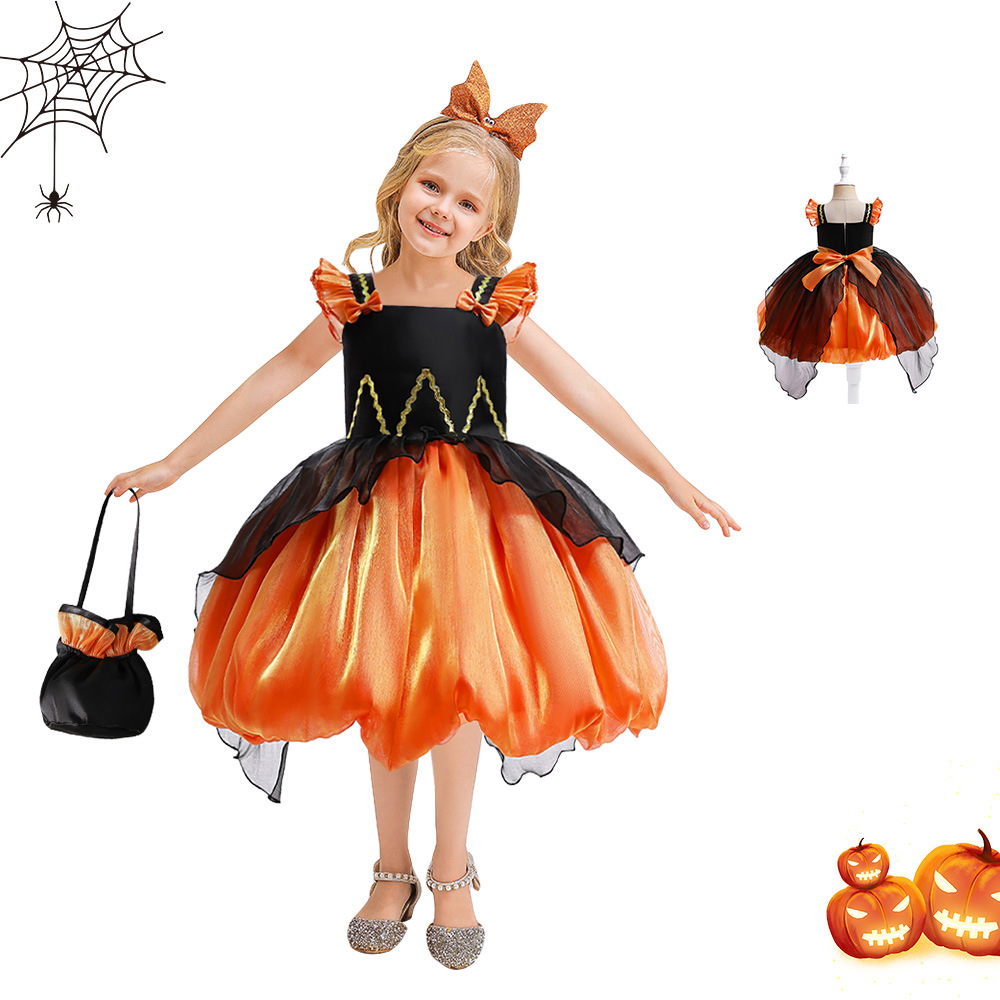 Amazon de Halloween calabaza elfo Cosplay traje del funcionamiento pequeño volando manga mullido vestido de princesa vestido de los niños
