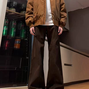 Colored fleece winter jeans, retro trousers, American style, loose straight fit