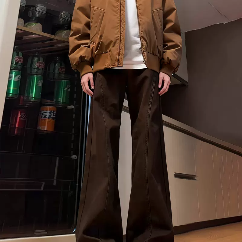 Colored fleece winter jeans, retro trousers, American style, loose straight fit