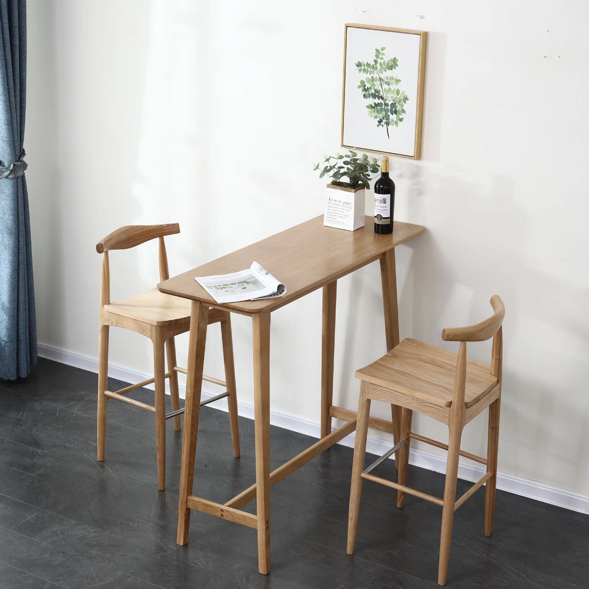 Log Style Cherry Wood Bar Table Home Simple Small Desk Office Desk All Solid Wood Tall Small Dining Table