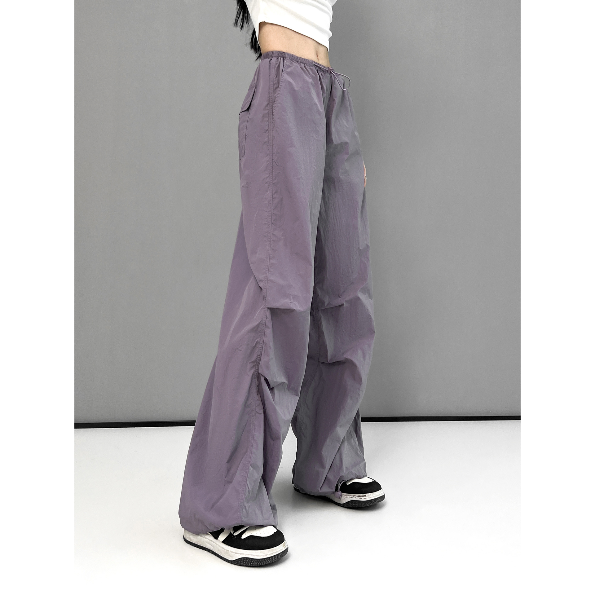 American style overalls women's summer new parachute thin straight loose drawstring ankle-tied casual pants hip hop trousers
