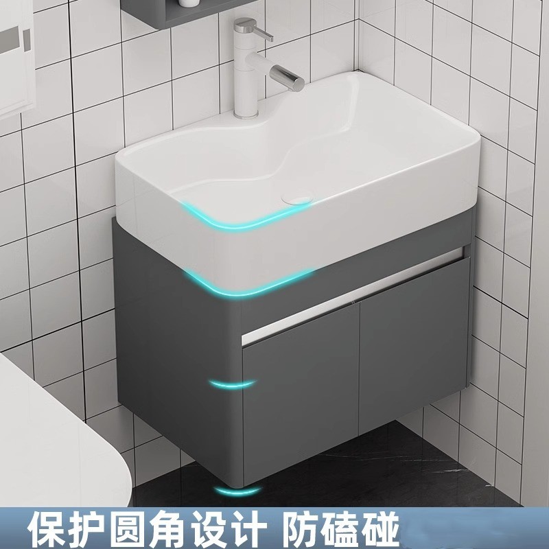 Arco redondo pequeño apartamento lavabo de baño de acero inoxidable gabinete combinación redondeada mesa de lavado de cerámica cuenca integrada