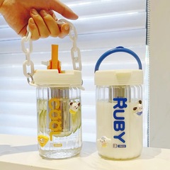 Straw cup ins simple niche Korean plastic cup high temperature resistant explosion-proof tea water separation cup female office worker