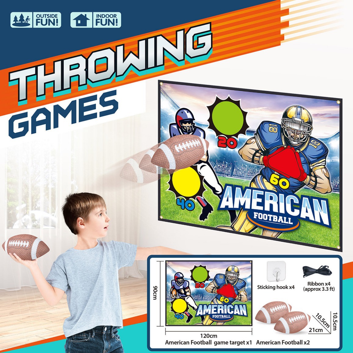 《跨境新品》橄榄球布投掷标靶粘贴球套装室内外体育运动儿童玩具