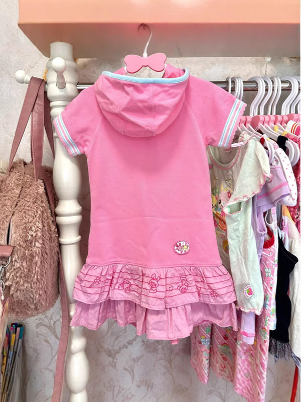 日本製メゾピアノかわいい娘服レプリカサマーピアノウサギフード付き半袖TシャツスカートプリントAラインスカート|undefined